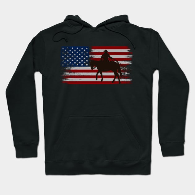 cowboy american flag vintage usa  cowboy Rodeo Roping Horse Riding Hoodie by JayD World